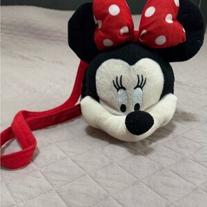 Disney Minnie Mouse Big Bow Plush Head Purse 15" strap Zipper